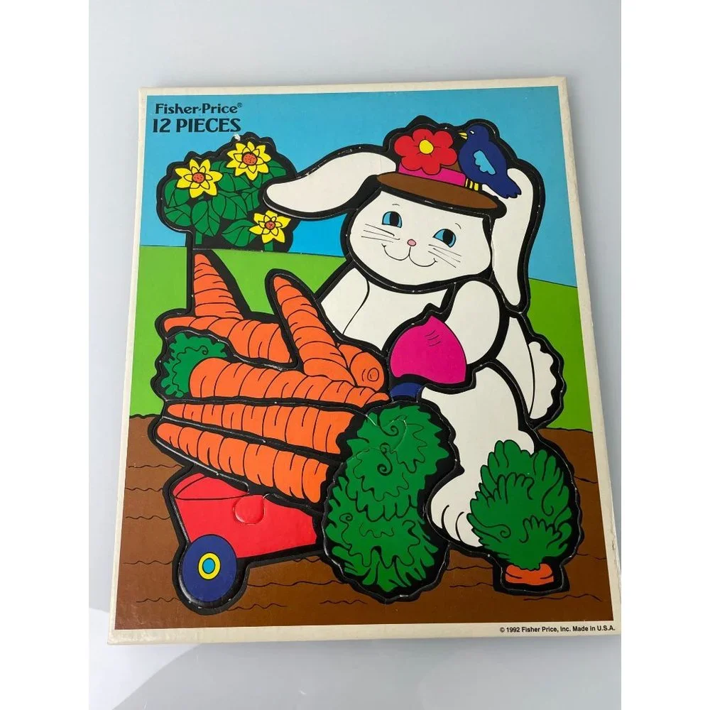 Vintage 1992 Fisher Price Farm Animals Bunny Cow Horse Beginner Puzzles, Toy